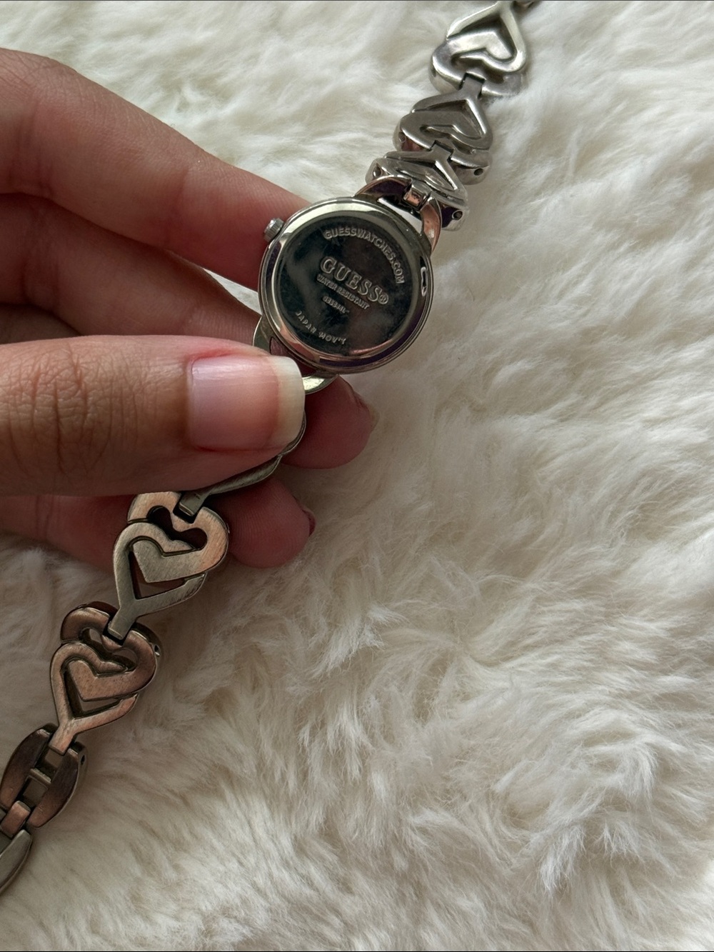 Vintage Guess Heart Link Bracelet Watch Silver Pearl 2000’s y2k - Picture 4 of 5